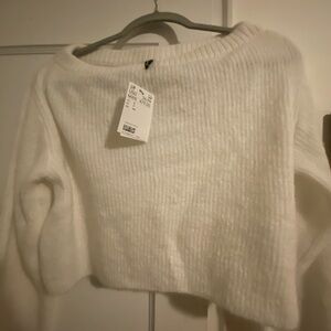 Divided White Off-the-Shoulder Sweater Ribbed Knit